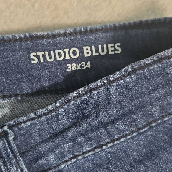 Mugsy Studio Blue Jeans Mens 38x34 Blue Stretch Denim Straight Leg FLX3NSB - Picture 4 of 10